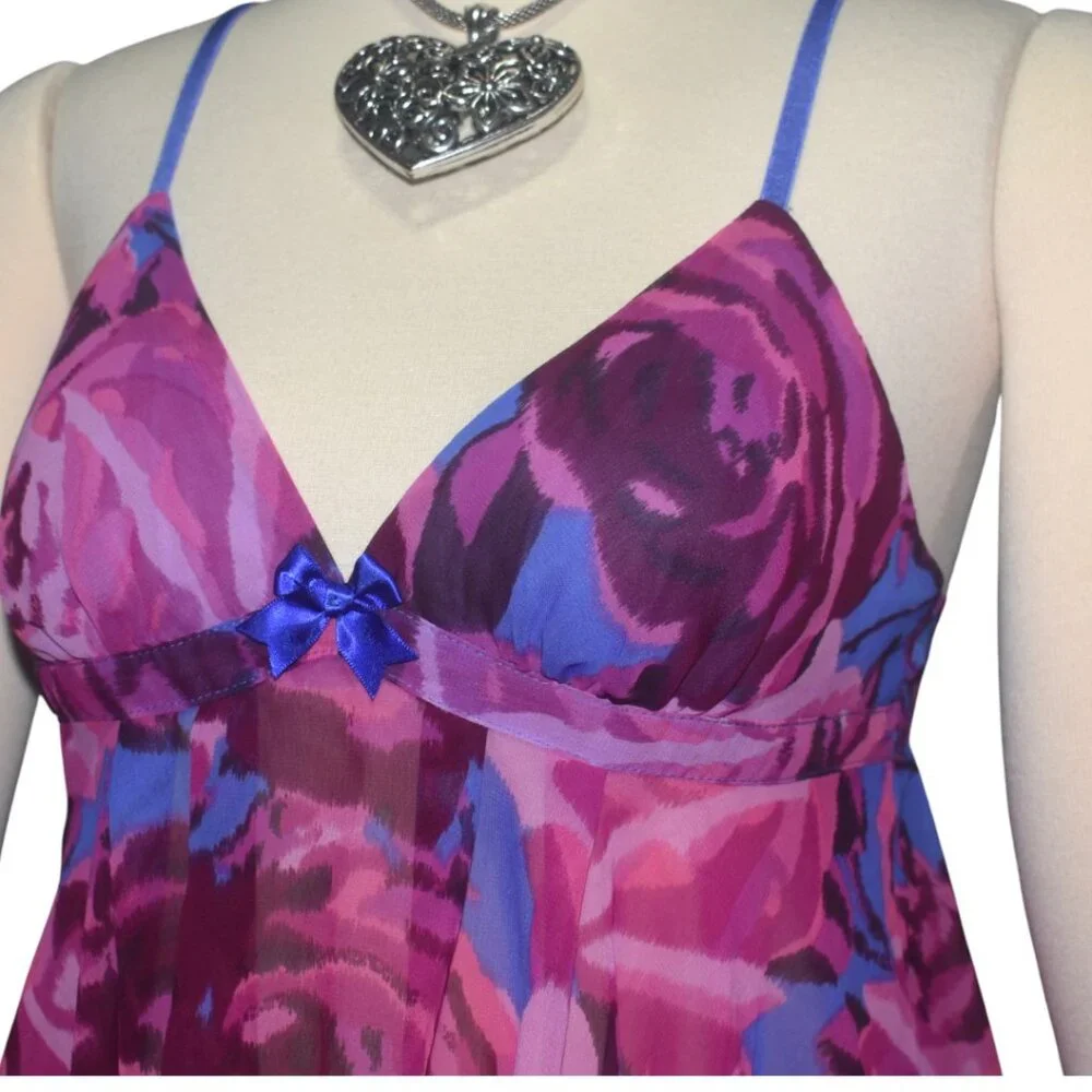 Betsey Johnson Babydoll Slip Chemise Nightie Matching Thong Panty Fairy Floral M